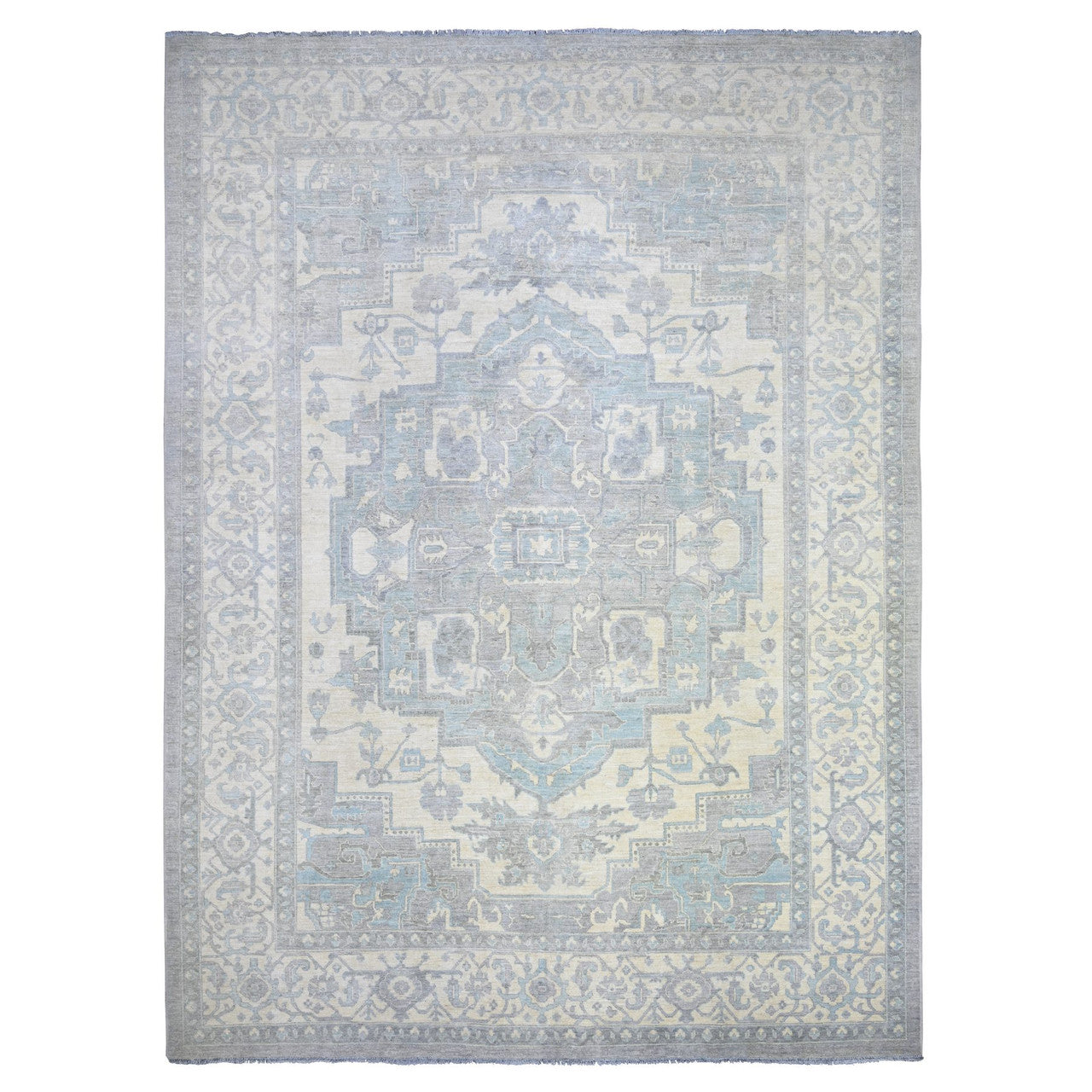 Oushak And Peshawar Wool Hand Knotted Rug Grey Ivory 9.9X13.5 -O073128