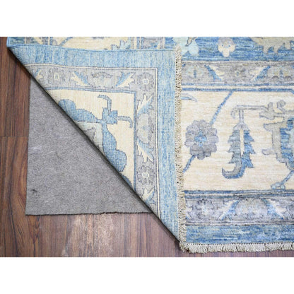 Oushak And Peshawar Wool Hand Knotted Rug Blue Ivory 9.10X14.0 -O073129