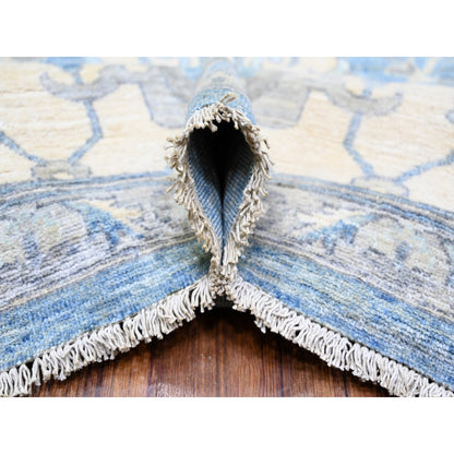 Oushak And Peshawar Wool Hand Knotted Rug Blue Ivory 9.10X14.0 -O073129