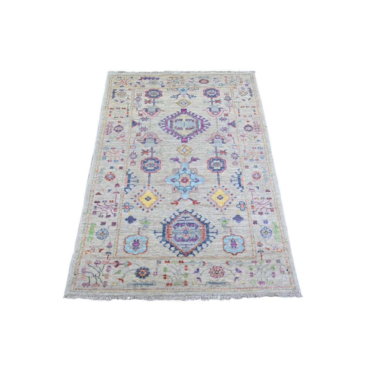 Beige 3'0" x 4'10" Oushak And Peshawar Hand knotted Wool Rug - Sku: O073131