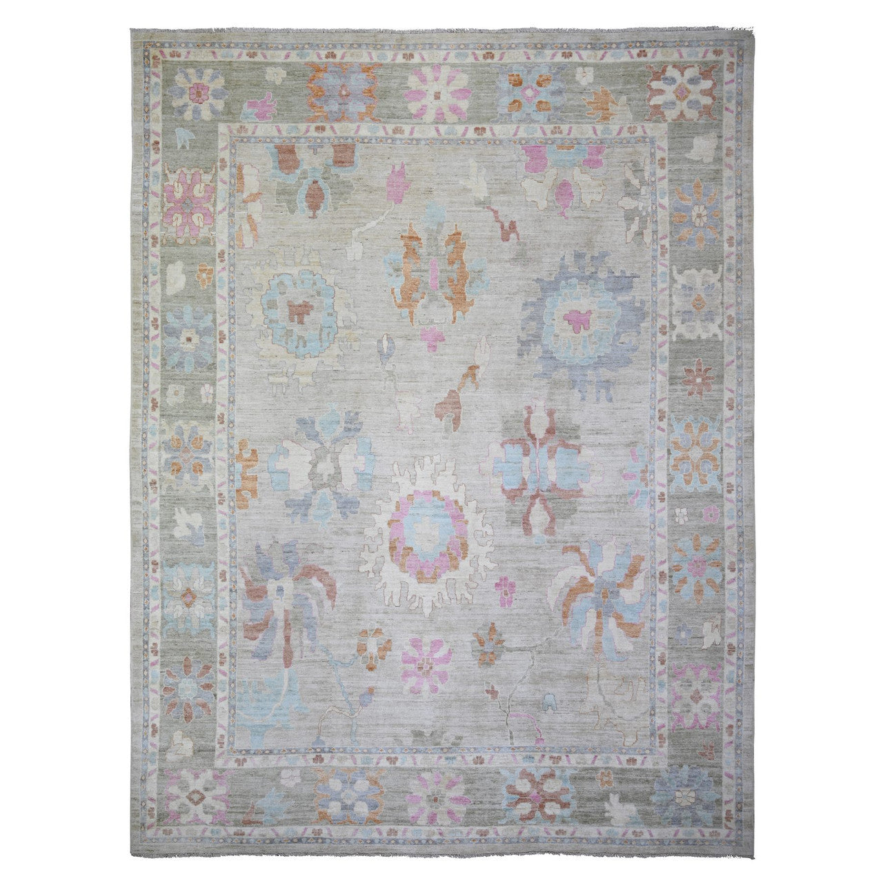 Gray 11'10" x 15'5" Oushak And Peshawar Hand knotted Wool Rug - Sku: O073147