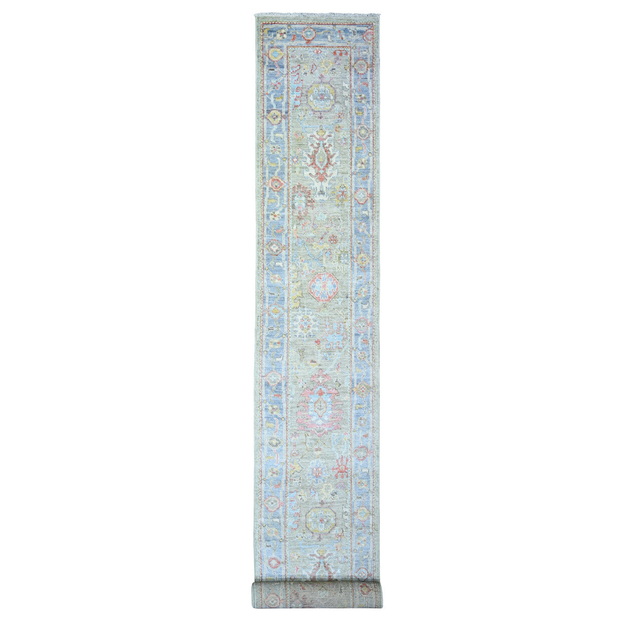 Gray 2'4" x 19'8" Oushak And Peshawar Hand knotted Wool Rug - Sku: O073175
