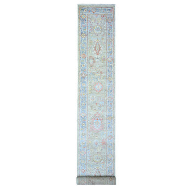 Oushak And Peshawar Wool Hand Knotted Rug Grey Blue 2.4X19.8 -O073175