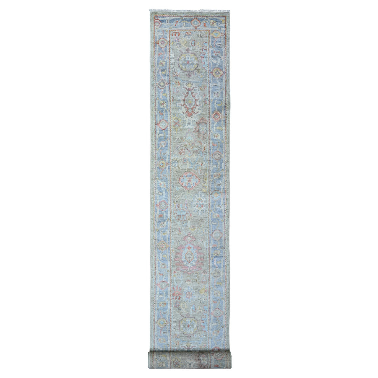 Gray 2'6" x 19'8" Oushak And Peshawar Hand knotted Wool Rug - Sku: O073179