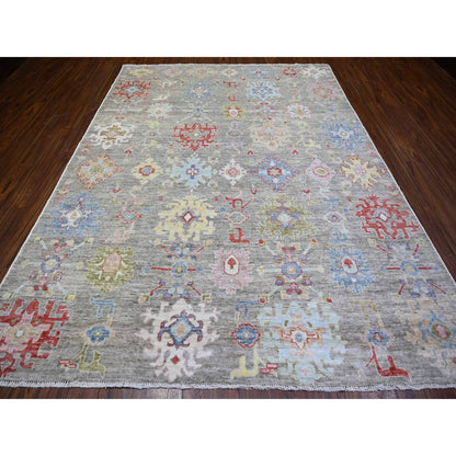 Oushak And Peshawar Wool Hand Knotted Rug Brown Gray 8.1X10.8 -O073188