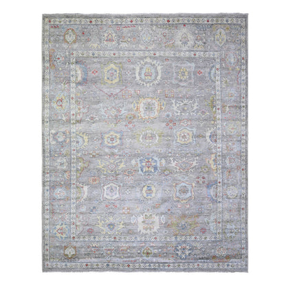 Oushak And Peshawar Wool Hand Knotted Rug Grey Gray 7.9X10.0 -O073191