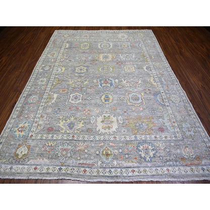 Oushak And Peshawar Wool Hand Knotted Rug Grey Gray 7.9X10.0 -O073191