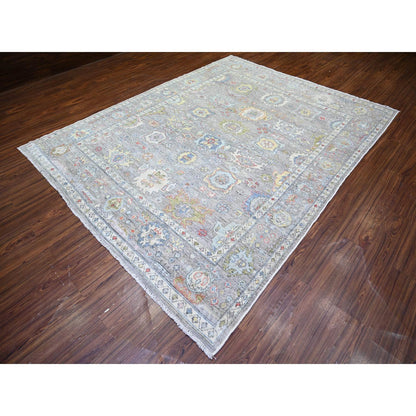 Oushak And Peshawar Wool Hand Knotted Rug Grey Gray 7.9X10.0 -O073191