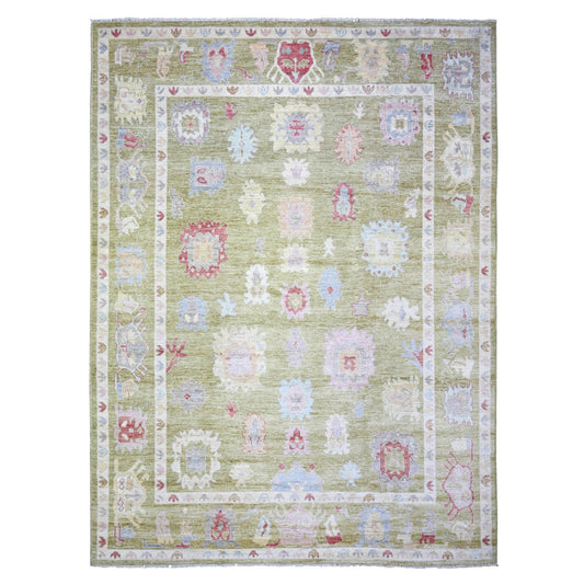 Oushak And Peshawar Wool Hand Knotted Rug Green Green 9.3X11.10 -O073195
