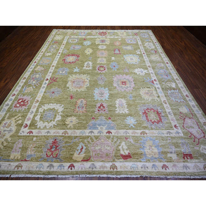 Oushak And Peshawar Wool Hand Knotted Rug Green Green 9.3X11.10 -O073195