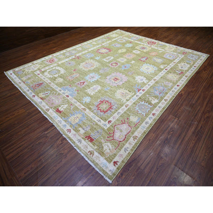 Oushak And Peshawar Wool Hand Knotted Rug Green Green 9.3X11.10 -O073195