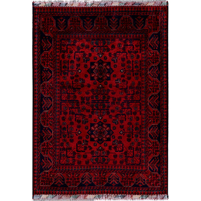 Tribal & Geometric Wool Hand Knotted Rug Red 3.5x4.9 -O0731