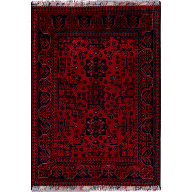 Tribal & Geometric Wool Hand Knotted Rug Red 3.5x4.9 -O0731