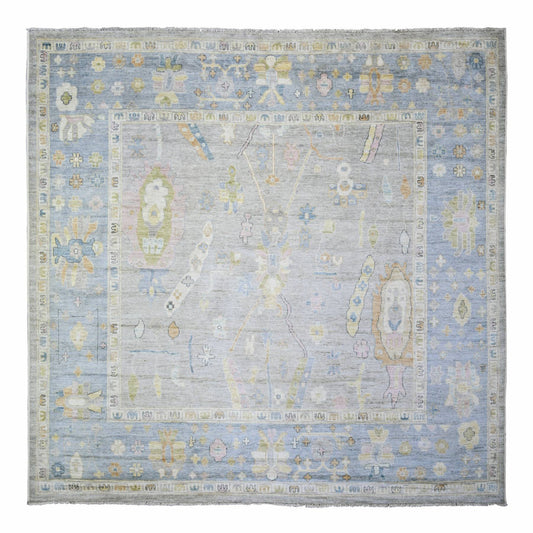 Oushak And Peshawar Wool Hand Knotted Rug Grey Light Blue 9.9X9.9 -O073214