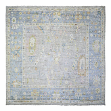 Oushak And Peshawar Wool Hand Knotted Rug Grey Light Blue 9.9X9.9 -O073214