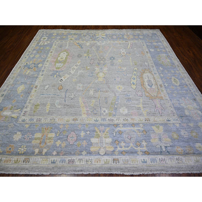 Oushak And Peshawar Wool Hand Knotted Rug Grey Light Blue 9.9X9.9 -O073214