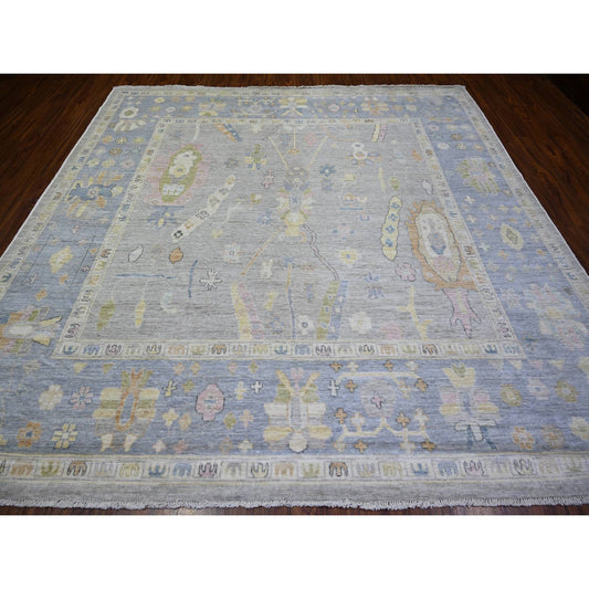 Oushak And Peshawar Wool Hand Knotted Rug Grey Light Blue 9.9X9.9 -O073214