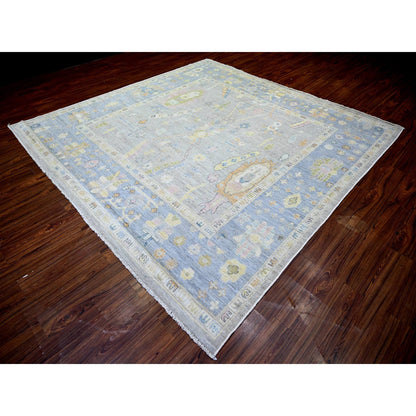 Oushak And Peshawar Wool Hand Knotted Rug Grey Light Blue 9.9X9.9 -O073214