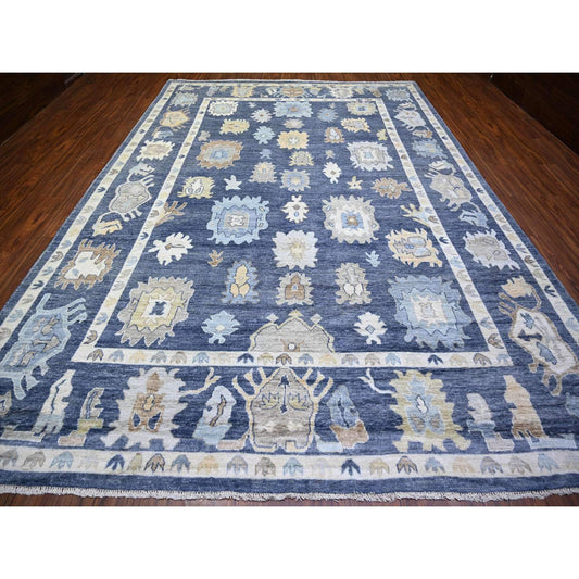 Oushak And Peshawar Wool Hand Knotted Rug Blue Blue 9.9X14.2 -O073241