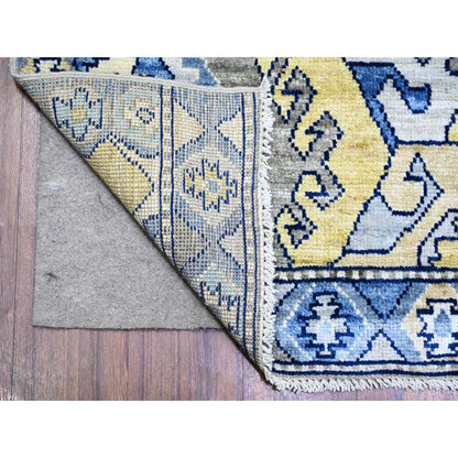 Tribal & Geometric Wool Hand Knotted Rug Ivory Blue 5.10X8.10 -O073260