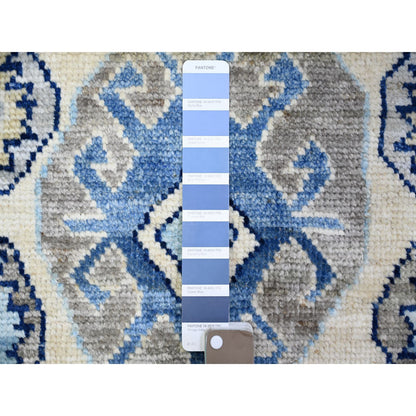 Tribal & Geometric Wool Hand Knotted Rug Ivory Blue 5.10X8.10 -O073260