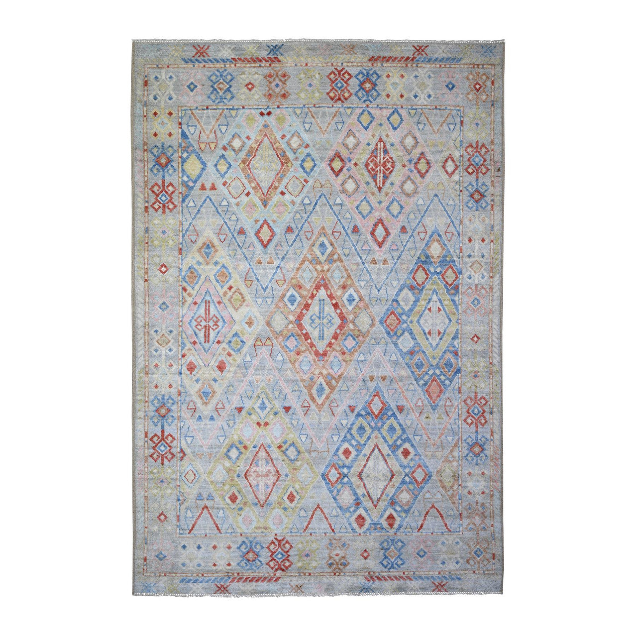 Gray 6'1" x 8'10" Tribal & Geometric Hand knotted Wool Rug - Sku: O073261