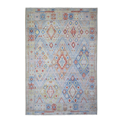 Tribal & Geometric Wool Hand Knotted Rug Grey Gray 6.1X8.10 -O073261