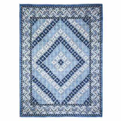 Tribal & Geometric Wool Hand Knotted Rug Blue Blue 8.9X11.9 -O073264