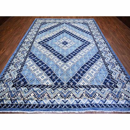 Tribal & Geometric Wool Hand Knotted Rug Blue Blue 8.9X11.9 -O073264