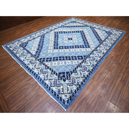 Tribal & Geometric Wool Hand Knotted Rug Blue Blue 8.9X11.9 -O073264