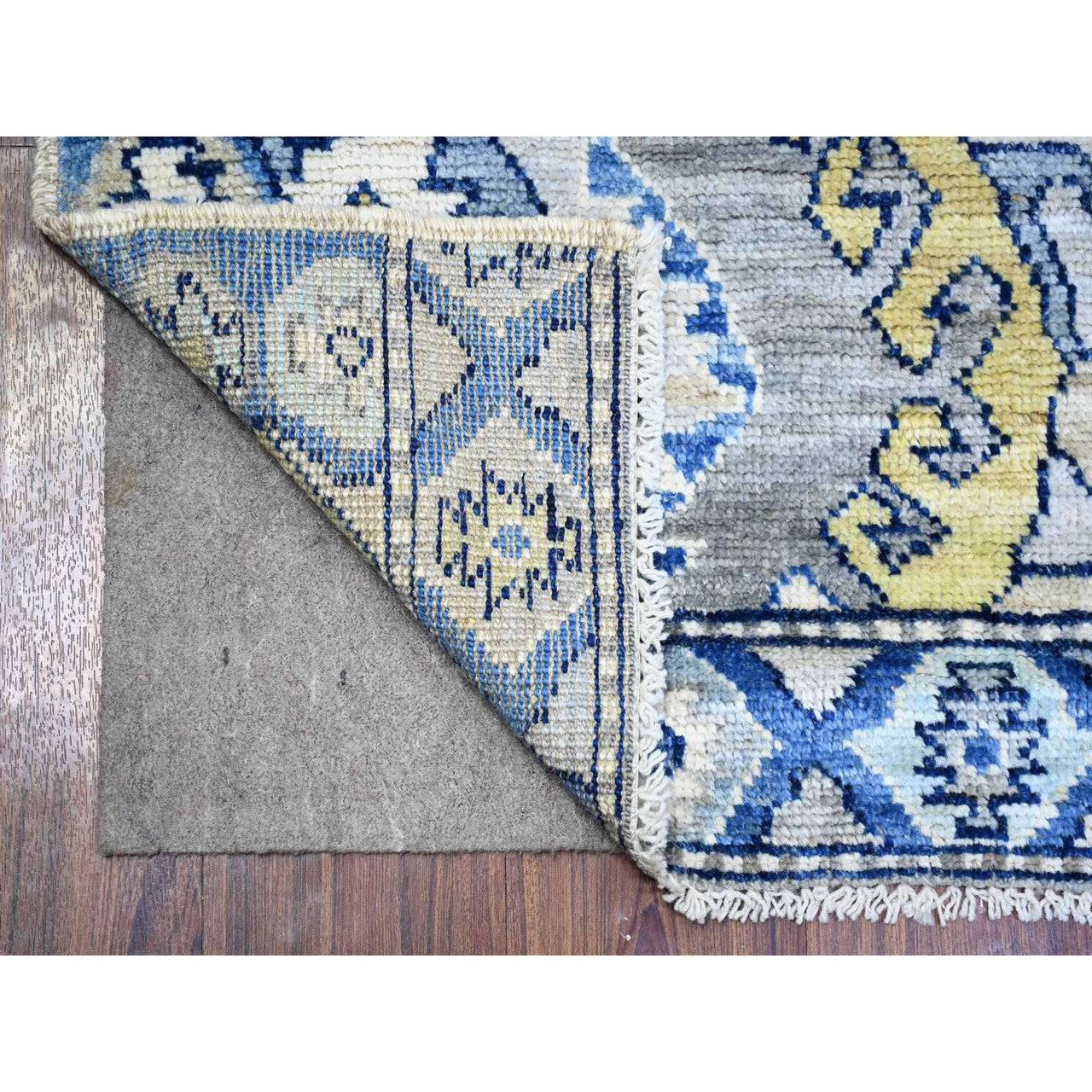 Tribal & Geometric Wool Hand Knotted Rug Ivory Blue 4.1X6.0 -O073267
