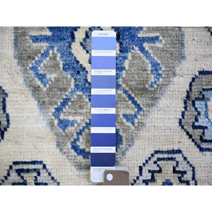 Tribal & Geometric Wool Hand Knotted Rug Ivory Blue 4.1X6.0 -O073267