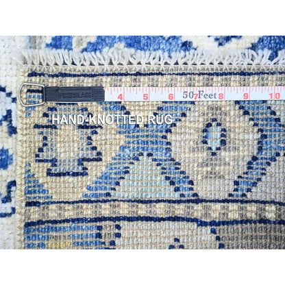 Tribal & Geometric Wool Hand Knotted Rug Ivory Blue 4.1X6.0 -O073267