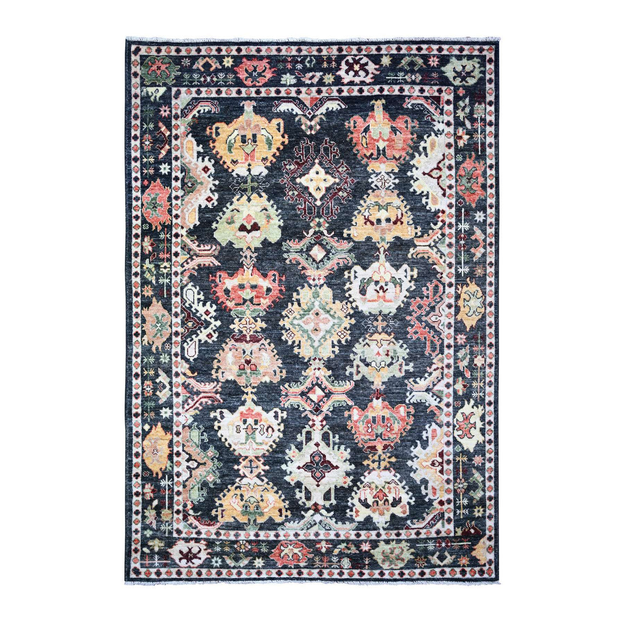 Black 6'7" x 9'5" Oushak And Peshawar Hand knotted Wool Rug - Sku: O073272