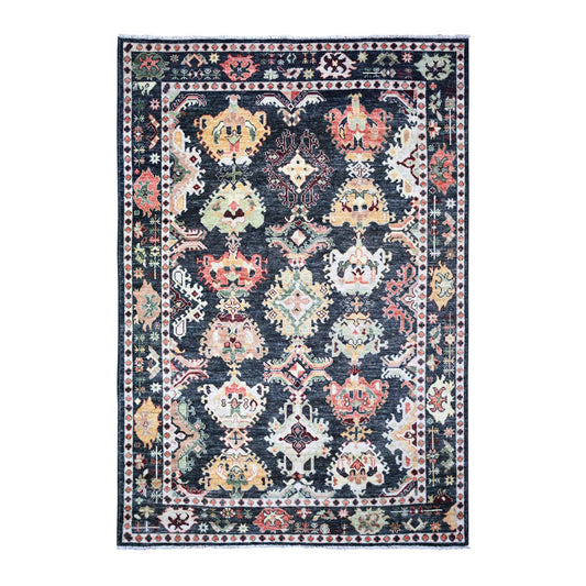 Oushak And Peshawar Wool Hand Knotted Rug Black Black 6.7X9.5 -O073272