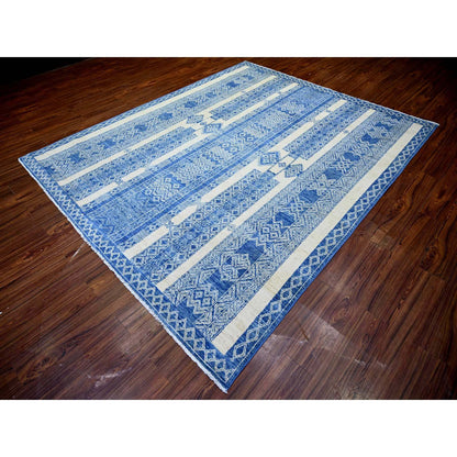 Oushak And Peshawar Wool Hand Knotted Rug Blue No Border 8.1X9.9 -O073274