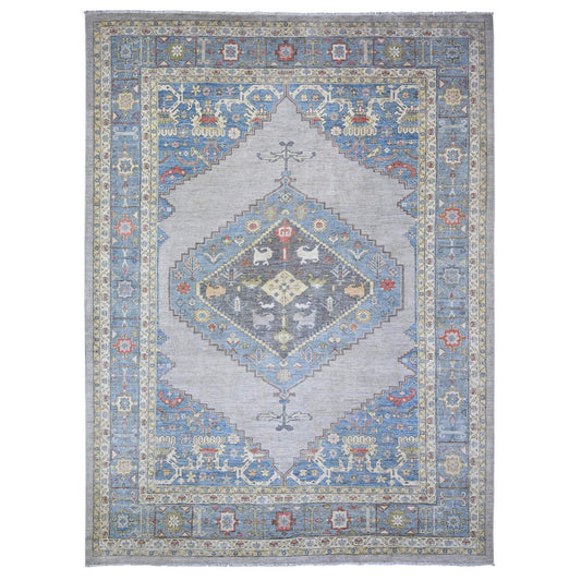 Oushak And Peshawar Wool Hand Knotted Rug Grey Blue 10.1X13.0 -O073275
