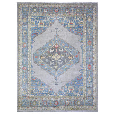 Oushak And Peshawar Wool Hand Knotted Rug Grey Blue 10.1X13.0 -O073275