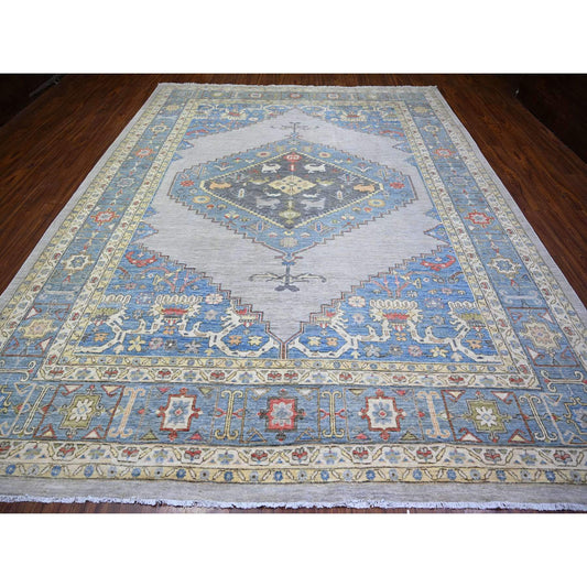 Oushak And Peshawar Wool Hand Knotted Rug Grey Blue 10.1X13.0 -O073275