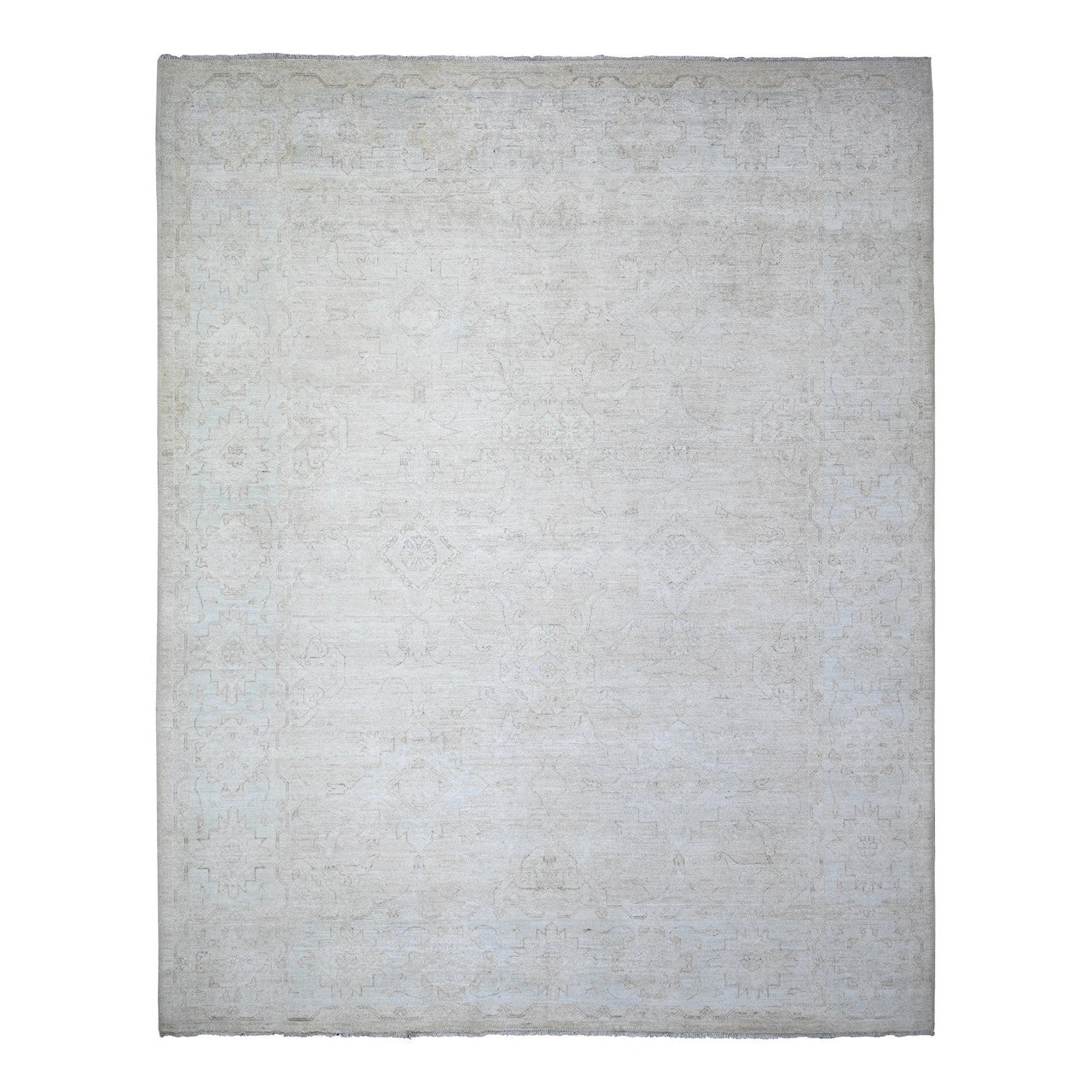 Ivory 8'0" x 9'8" Oushak And Peshawar Hand knotted Wool Rug - Sku: O073278