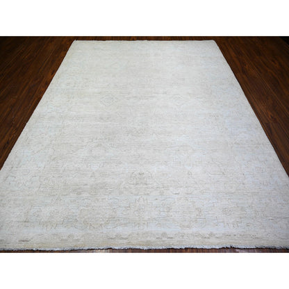 Oushak And Peshawar Wool Hand Knotted Rug Ivory Ivory 8.0X9.8 -O073278