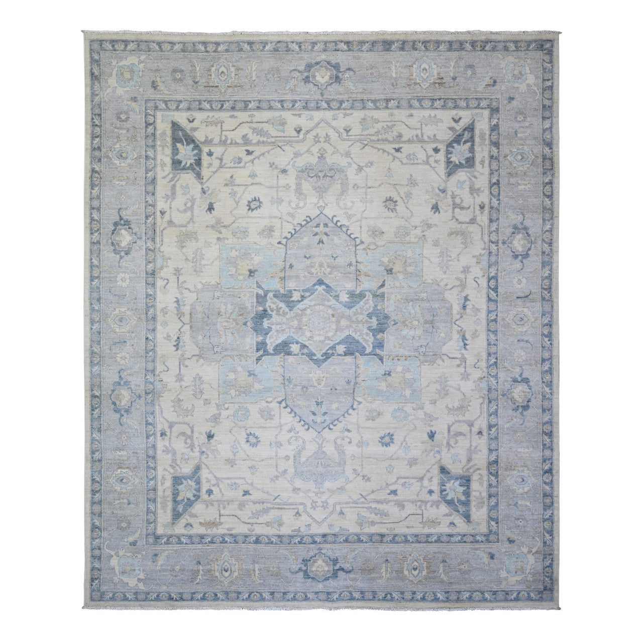 Ivory 7'10" x 9'7" Oushak And Peshawar Hand knotted Wool Rug - Sku: O073279