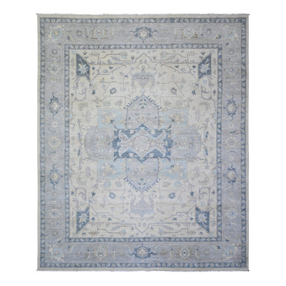 Oushak And Peshawar Wool Hand Knotted Rug Ivory Gray 7.10X9.7 -O073279