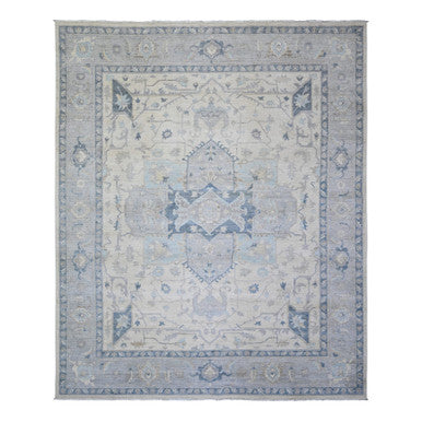 Oushak And Peshawar Wool Hand Knotted Rug Ivory Gray 7.10X9.7 -O073279