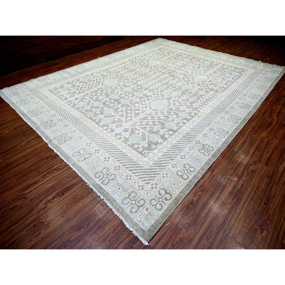 Khotan and Samarkand Wool Hand Knotted Rug Grey Ivory 11.2X14.3 -O073281