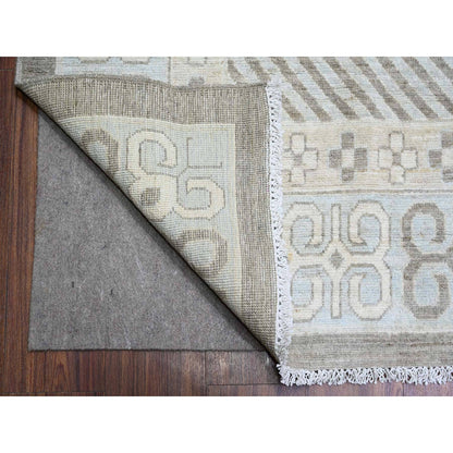 Khotan and Samarkand Wool Hand Knotted Rug Grey Ivory 11.2X14.3 -O073281