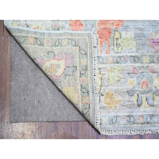 Oushak And Peshawar Wool Hand Knotted Rug Grey Gray 4.1X11.8 -O073291