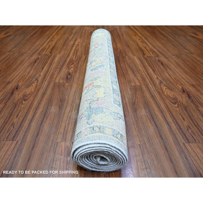 Oushak And Peshawar Wool Hand Knotted Rug Grey Gray 4.1X11.8 -O073291