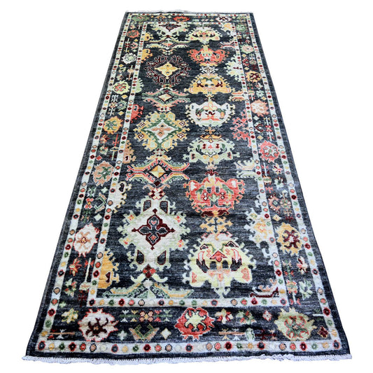 Oushak And Peshawar Wool Hand Knotted Rug Black Black 4.4X9.6 -O073295