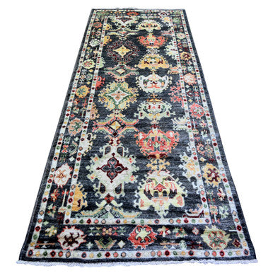 Oushak And Peshawar Wool Hand Knotted Rug Black Black 4.4X9.6 -O073295